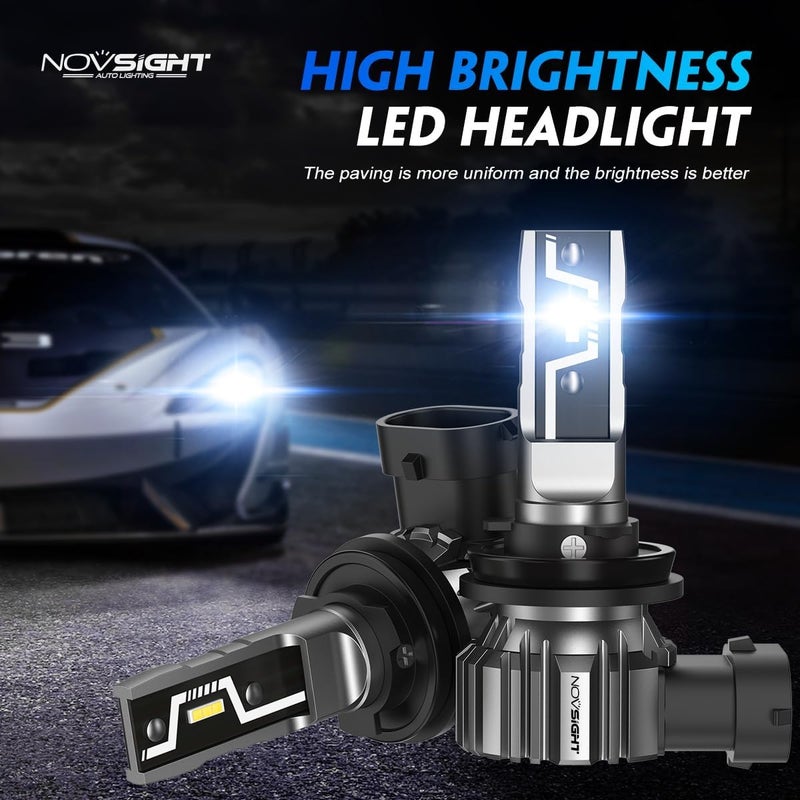 NOVSIGHT مصابيح ضباب LED H11 H8 H16 - 500% ترقية أكثر سطوعًا 6500K أبيض بارد، تصميم 1:1 توصيل وتشغيل، عمر افتراضي 50000+، مصابيح ضباب سيارات H11، عبوة من 2 - Image 2
